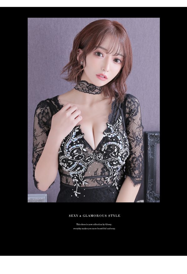 画像8: 【XS-Lサイズあり】【Glossy/グロッシー】刺繍レース/ ビジュー/ タイト/ ミニドレス/ キャバドレス【OF08】
