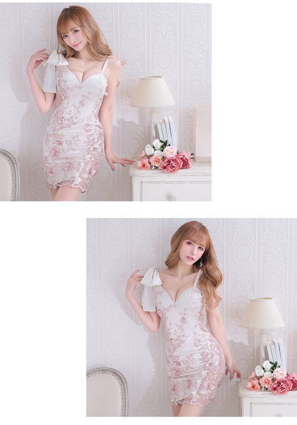 画像3: XS〜Lサイズあり【ROBE de FLEURS/ローブドフルール】立体刺繍レース/ アシンメトリー / タイト/ミニドレス/ キャバドレス[OF08]