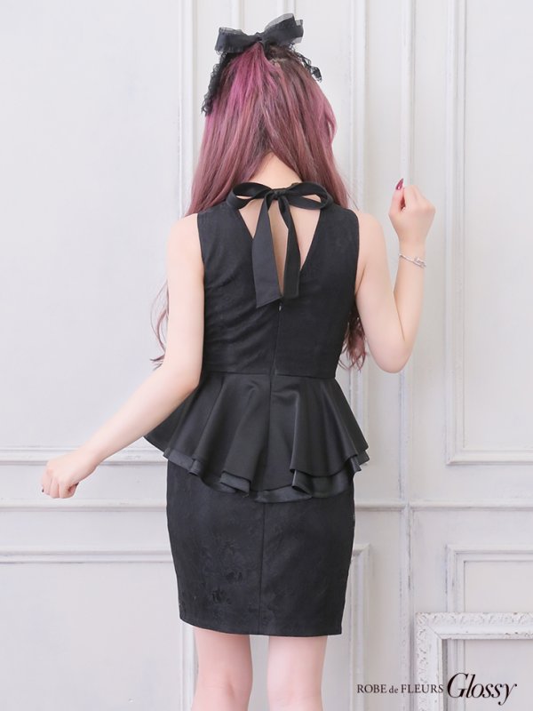 画像3: 【Glossy/グロッシー】ビジュー/ レース/ ペプラム/タイト/ ミニドレス/ キャバドレス【OF08】