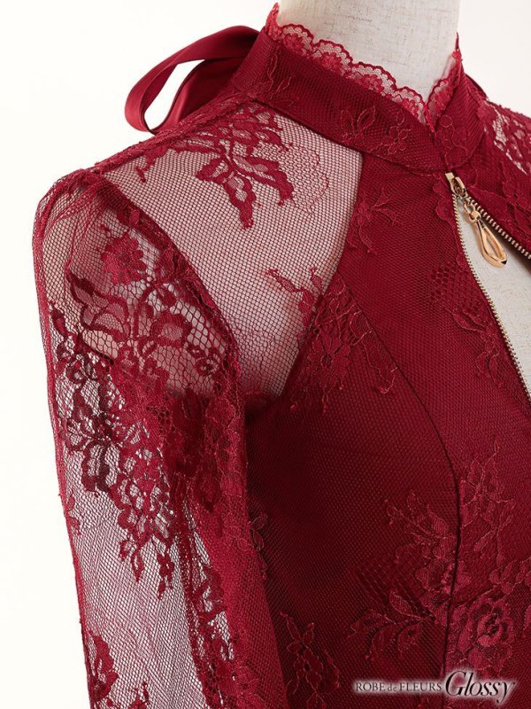 画像35: 【Lサイズあり】 【Glossy/グロッシー】ジップ/ ZIP 袖あり/サイドレース切替/ ロングドレス/ キャバドレスlong[OF08]