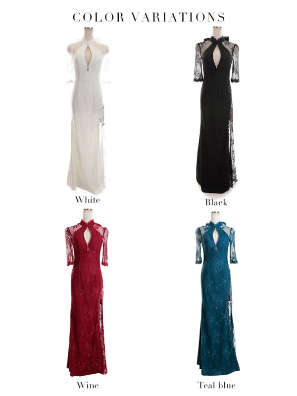 画像15: 【Lサイズあり】 【Glossy/グロッシー】ジップ/ ZIP 袖あり/サイドレース切替/ ロングドレス/ キャバドレスlong[OF08]