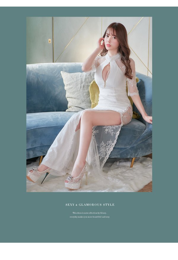 画像5: 【Lサイズあり】 【Glossy/グロッシー】ジップ/ ZIP 袖あり/サイドレース切替/ ロングドレス/ キャバドレスlong[OF08]