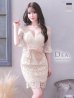 【Lサイズあり】【DEA.by ROBE de FLEURS/ディアバイローブドフルール】総レース/ 五分袖/ タイト/ ミディアム/ミニドレス/ キャバドレス/アイボリー