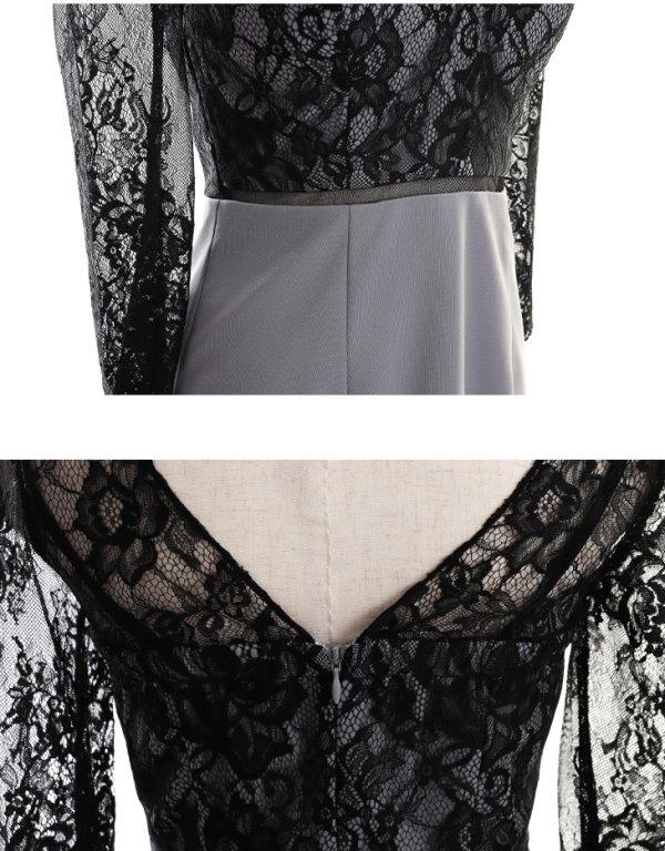 画像17: XSサイズあり【Glossy/グロッシー】チョーカー付き / レース/ 七分袖 / 長袖 / タイト / ミニドレス / キャバドレス【OF08】