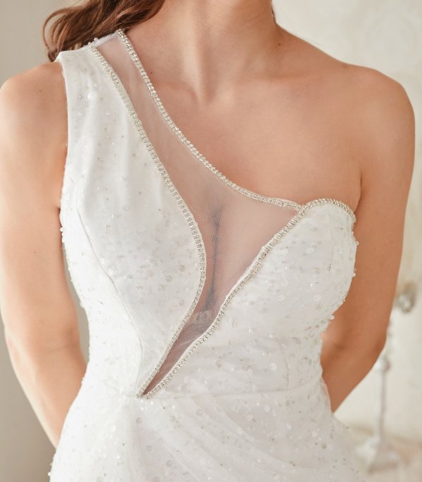 画像4: 【Alice/アリス】 スパンコール刺繍/ チュール/ シアー/ ワンショルダー/ フレア/ ショートインロング/ キャバドレス【HC03】