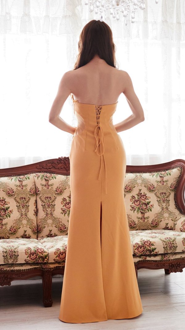 画像3: XLサイズあり【Luxe Style/リュクススタイル】ベア/ ビーズ刺繍/ スリット/ マーメイド/ ロングドレス/ キャバドレス long【HC03】