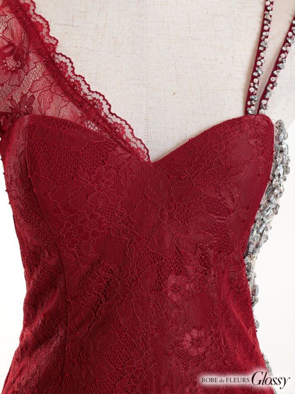 画像6: 【Glossy/グロッシー】ビジューチュール/ レーススリーブ/ 七分袖/ 長袖/ ワンショル/ タイト/ ミニドレス/ キャバドレス【OF08】