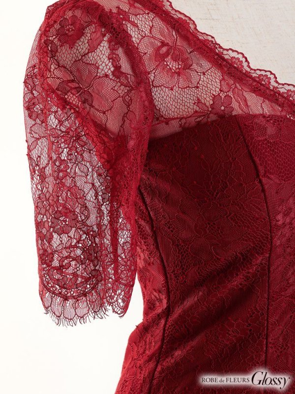 画像7: 【Glossy/グロッシー】ビジューチュール/ レーススリーブ/ 七分袖/ 長袖/ ワンショル/ タイト/ ミニドレス/ キャバドレス【OF08】