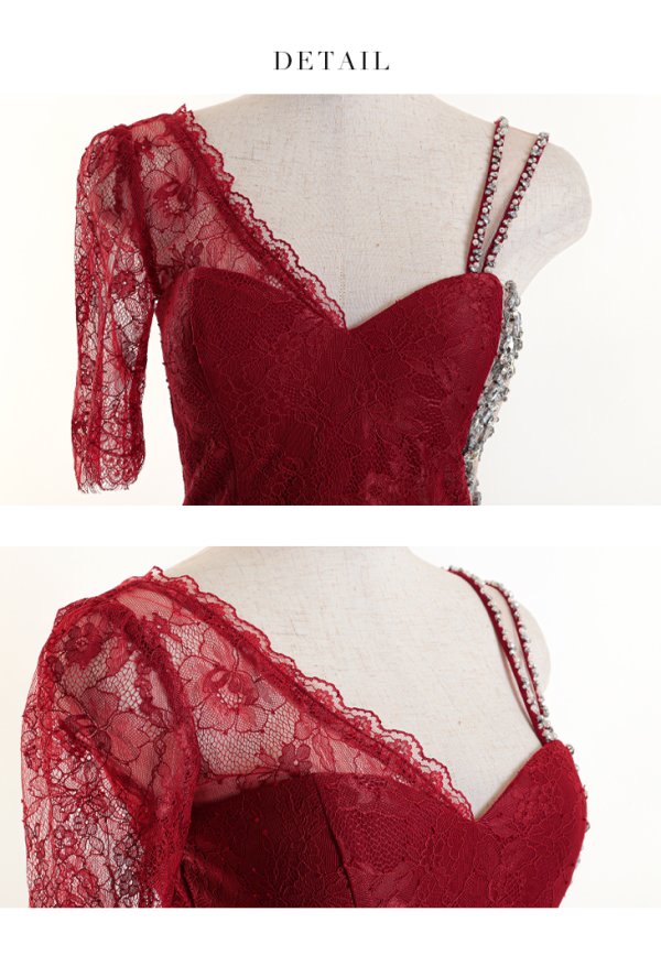 画像11: 【Glossy/グロッシー】ビジューチュール/ レーススリーブ/ 七分袖/ 長袖/ ワンショル/ タイト/ ミニドレス/ キャバドレス【OF08】