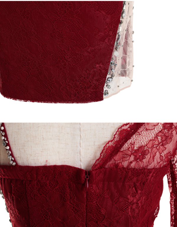 画像12: 【Glossy/グロッシー】ビジューチュール/ レーススリーブ/ 七分袖/ 長袖/ ワンショル/ タイト/ ミニドレス/ キャバドレス【OF08】