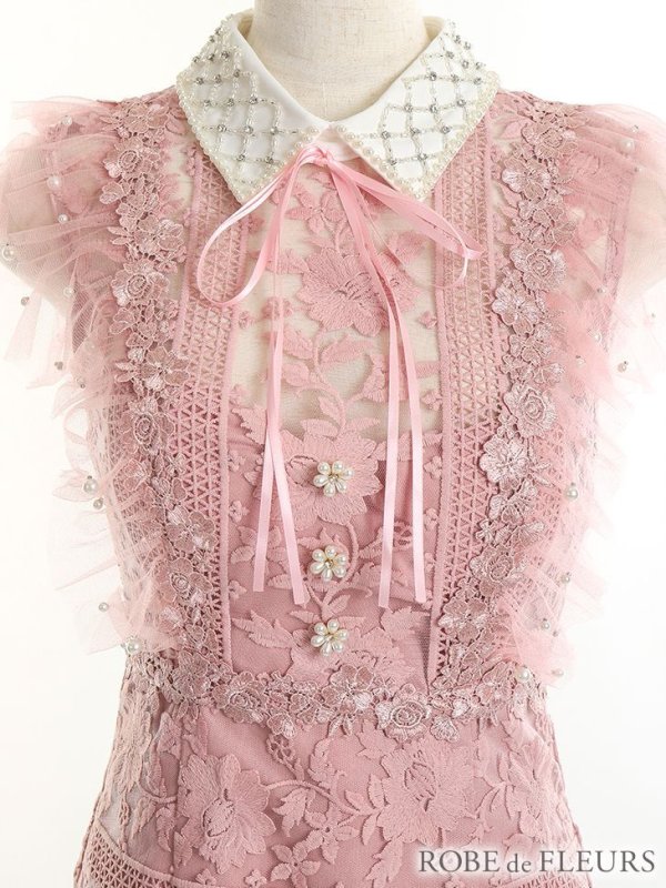 画像9: XSサイズあり【ROBE de FLEURS/ローブドフルール】ビジュー襟/ フラワーレース/ タイト/ ミニドレス/ キャバドレス[OF08]
