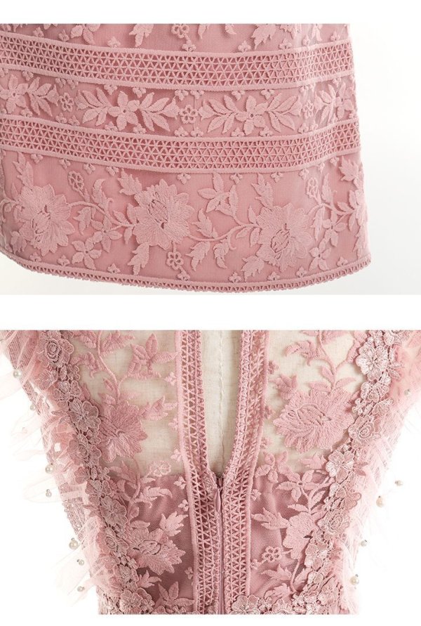 画像13: XSサイズあり【ROBE de FLEURS/ローブドフルール】ビジュー襟/ フラワーレース/ タイト/ ミニドレス/ キャバドレス[OF08]