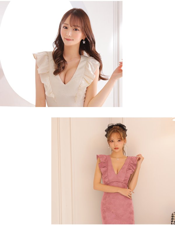 画像6: Lサイズあり【DEA./ディア】マーメイド/ フリル/ バストカット/ ワンピース/ ミディアムドレス/ キャバドレス【OF08】