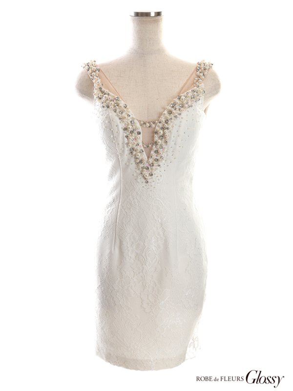 画像11: XSサイズあり【Glossy/グロッシー】レース /パール /ビジュー/ ノースリーブ/ タイト/ ミニドレス/ キャバドレス【OF08】