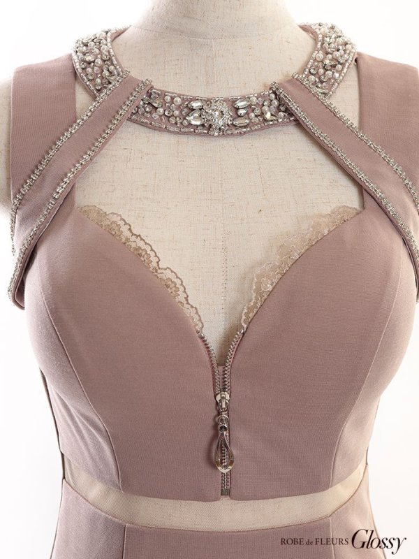 画像13: XSサイズあり【Glossy/グロッシー】フロントジップ/ ZIP ウエストシースルー/ ビジュー/ ストレッチ/ タイト/ ミニドレス/ キャバドレス【OF08】