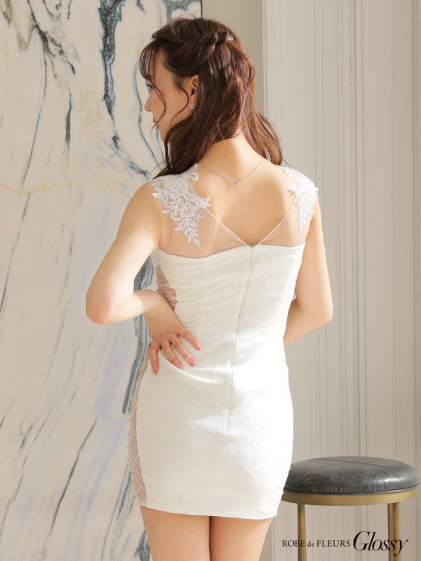 画像9: XSサイズあり【Glossy/グロッシー】ブロックチュール/ ビジュー/ レース/ タイト/ ミニドレス/ キャバドレス【OF08】