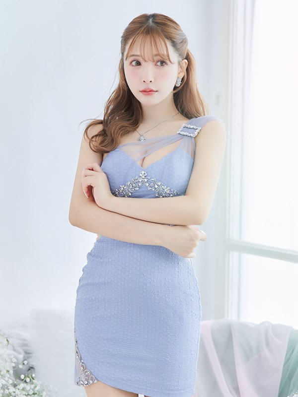 画像6: 再入荷【ANGEL R/エンジェルアール】バストビジュー/ ショルダーレース/ バックル/ アンイーブンファブリック/ タイト/ ミニドレス/ キャバドレス[OF2]