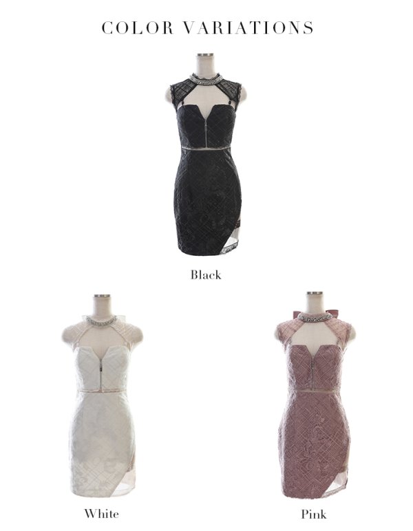 画像15: XSサイズあり【Glossy/グロッシー】リボンラインスリーブ/ 袖付き/ スタッズ/ フロントジップ/ フレア/ ミニドレス/ キャバドレス[OF08]