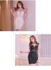 画像7: XSサイズあり【Glossy/グロッシー】リボンラインスリーブ/ 袖付き/ スタッズ/ フロントジップ/ フレア/ ミニドレス/ キャバドレス[OF08] (7)