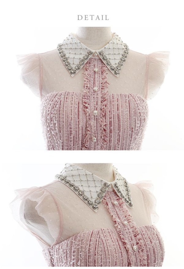 画像14: XSサイズあり【ROBE de FLEURS/ローブドフルール】ラメツイード/ ビジュー/ 襟つき/ 台形スカート/ ミニドレス/ キャバドレス[OF08]