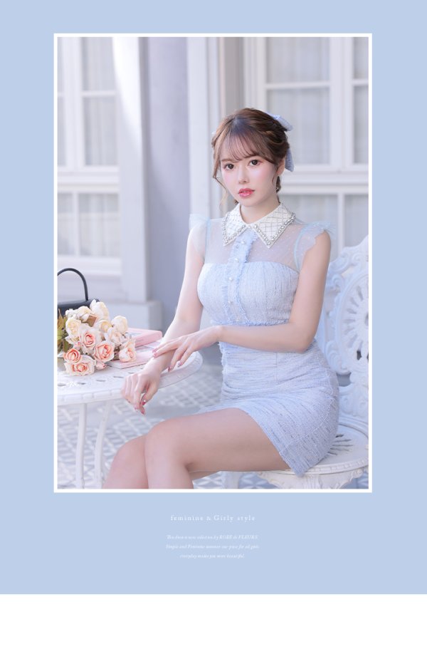 画像6: XSサイズあり【ROBE de FLEURS/ローブドフルール】ラメツイード/ ビジュー/ 襟つき/ 台形スカート/ ミニドレス/ キャバドレス[OF08]