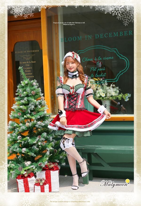 画像6: 【即日発送】【クリスマスコスプレ7点セット】【Malymoon/マリームーン】ドットチェックサンタクロース【フリーサイズ/1カラー】[YMT]