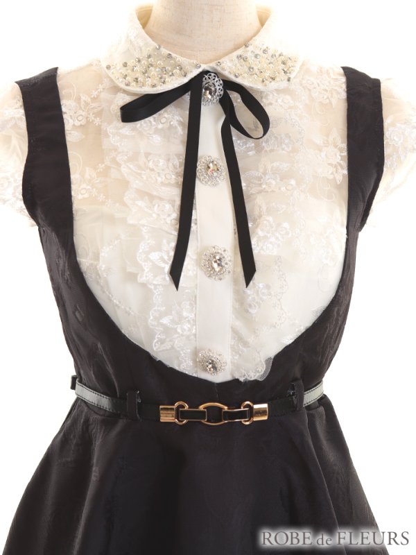 画像8: 【ROBE de FLEURS/ローブドフルール】パール/襟/ ベルト付き/ラウンドカラー/ フレア/ ミニドレス/ キャバドレス[OF08]