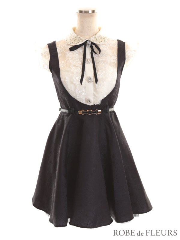 画像7: 【ROBE de FLEURS/ローブドフルール】パール/襟/ ベルト付き/ラウンドカラー/ フレア/ ミニドレス/ キャバドレス[OF08]