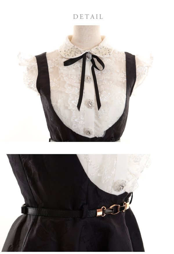 画像12: 【ROBE de FLEURS/ローブドフルール】パール/襟/ ベルト付き/ラウンドカラー/ フレア/ ミニドレス/ キャバドレス[OF08]