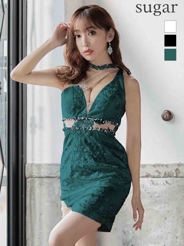 画像1: 【ROBE de FLEURS Glossy/ローブ・ド・フルール グロッシー】レース/ スパンコール/ サイドチュール/ タイト/ ミニドレス/ キャバドレス[OF2]