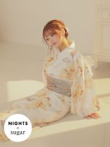 【即日発送】【NIGHTS掲載】グレイッシュイエロー牡丹浴衣【浴衣３点セット 浴衣/帯/下駄】[YMT]