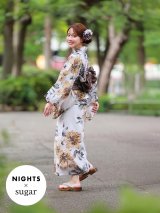 【即日発送】【NIGHTS掲載】陽彩向日葵の水彩浴衣【浴衣３点セット 浴衣/帯/下駄】[YMT]