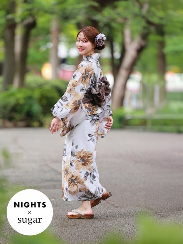 画像1: 【即日発送】【NIGHTS掲載】陽彩向日葵の水彩浴衣【浴衣３点セット 浴衣/帯/下駄】[YMT]