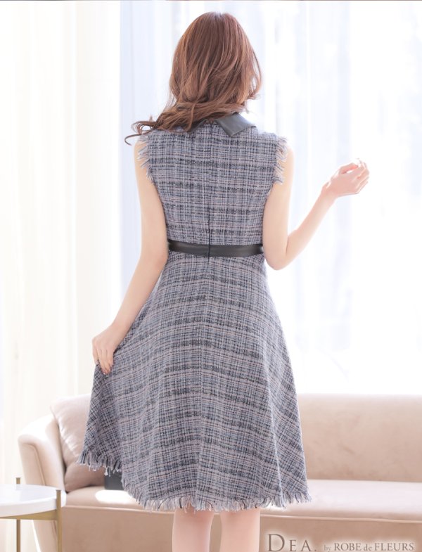 画像7: sugar限定カラー☆Lサイズあり【DEA./ディア】襟フロントジップ/ ツイード/ ミディアム丈/ ひざ丈/ ミニドレス/ キャバドレス【OF08】