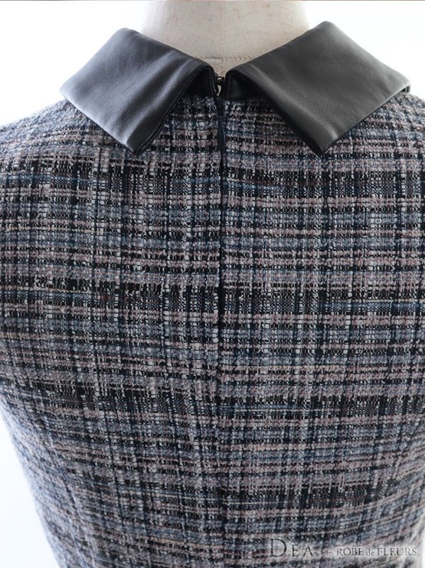 画像21: 門りょうちゃん着用☆sugar限定カラー☆Lサイズあり【DEA./ディア】襟フロントジップ/ ツイード/ ミディアム丈/ ひざ丈/ ミニドレス/ フレア/キャバドレス【OF08】