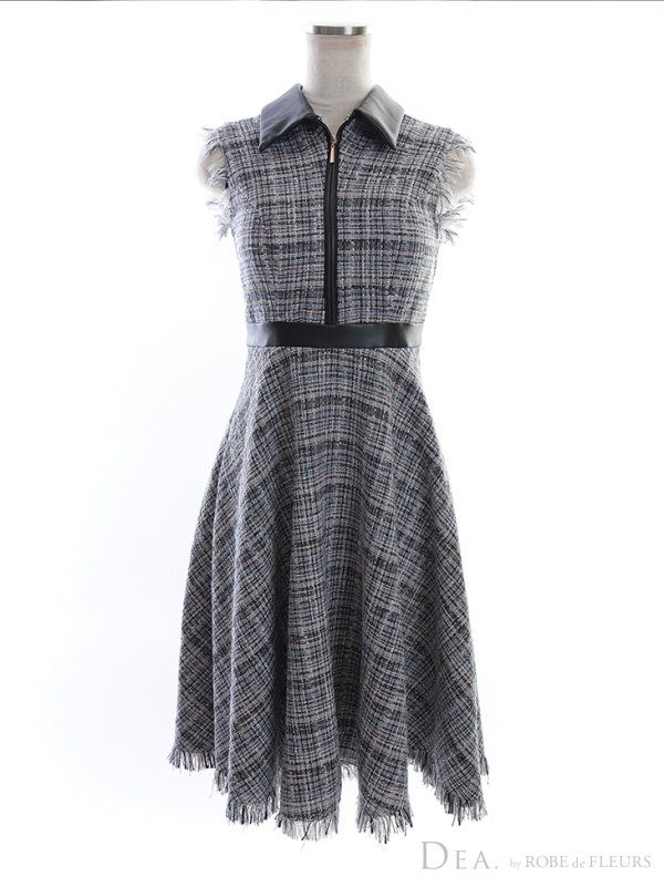 画像18: 門りょうちゃん着用☆sugar限定カラー☆Lサイズあり【DEA./ディア】襟フロントジップ/ ツイード/ ミディアム丈/ ひざ丈/ ミニドレス/ フレア/キャバドレス【OF08】