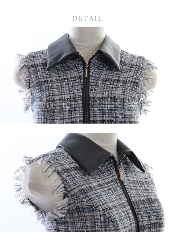 画像16: 門りょうちゃん着用☆sugar限定カラー☆Lサイズあり【DEA./ディア】襟フロントジップ/ ツイード/ ミディアム丈/ ひざ丈/ ミニドレス/ フレア/キャバドレス【OF08】