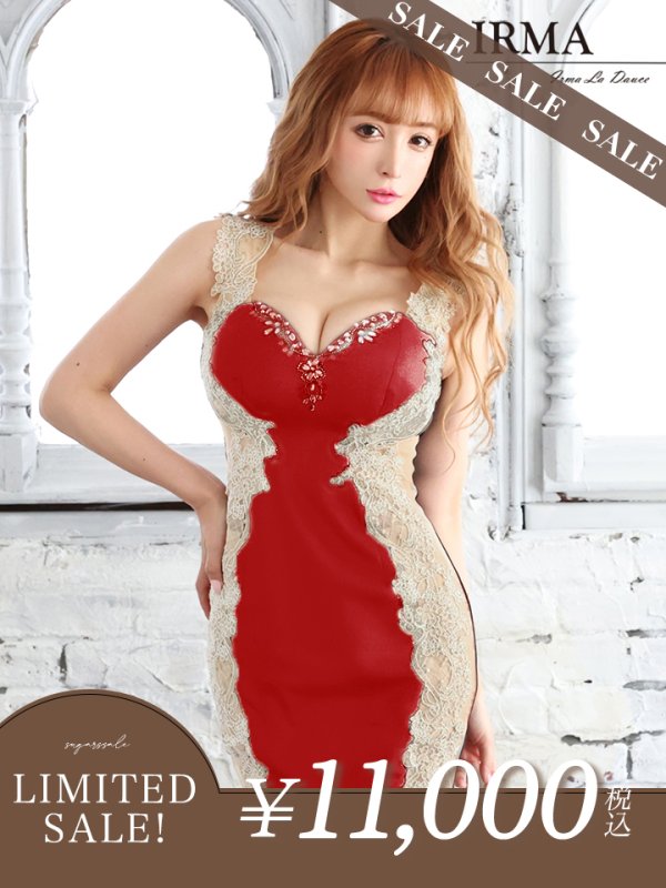 画像1: 【IRMA/イルマ】ノースリーブ / デザイン刺繍 / サイドシアー / ストレッチ / タイト / ミニドレス【HC02】