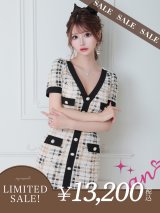 【LIMITED SALE開催中！! 11月11日より順次発送予定】【an /アン】チェック柄/ ストレッチ/ モールツイード/ 半袖/ 袖あり/ ボタン/ タイト/ ミニドレス/ キャバドレス[OF05]