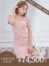 【LIMITED SALE開催中！! 11月11日より順次発送予定】【an/アン】ストレッチ/ ツイード / フロントボタン/ 半袖/ 袖あり/ タイト/ ミニドレス/ キャバドレス[OF05]