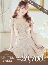 【LIMITED SALE開催中！! 11月11日より順次発送予定】XSサイズあり【an/アン】ツイード/ ボタンデザイン/ 半袖/ 袖あり/ パフスリーブ/ セットアップ/ プリーツ/ ミニドレス/ キャバドレス[OF05]