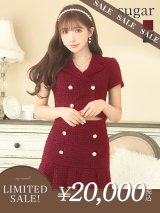 【LIMITED SALE開催中！! 11月11日より順次発送予定】XSサイズあり【an/アン】ラメツイード/ 襟付き/ ボタンデザイン/ 半袖/ 袖あり/ セットアップ/ プリーツ/ ミニドレス/ キャバドレス[OF05]