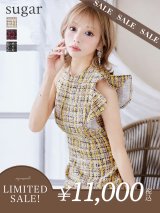 【LIMITED SALE開催中！! 11月11日より順次発送予定】即日発送中！門りょうちゃん着用☆Lサイズあり【DEA./ディア】ラメツイード/ アシンメトリー/ フリル/ タイト/ ミディアム丈/ ワンピース/ ミニドレス/ キャバドレス【OF08】