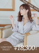 【LIMITED SALE開催中！! 11月11日より順次発送予定】Lサイズあり【DEA./ディア】サテン/ ロングスリーブ/ 七分袖/ 長袖/ 袖あり/ ベルト付き/ 膝丈/ タイト/ ミディアムドレス/ キャバドレス【OF08】