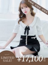 【LIMITED SALE開催中！! 11月11日より順次発送予定】【ANDY/アンディ】バイカラー/ 切り替えデザイン/ リボンブローチ/ 半袖/ 袖あり/ タイト/ ミニドレス/ キャバドレス[OF05]