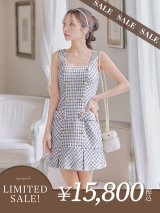 【LIMITED SALE開催中！! 11月11日より順次発送予定】門りょうちゃん着用【ANDY/アンディ】ツイード/ ボタンデザイン/ ノースリーブ/ プリーツ/ ワンピース/ ミニドレス/ キャバドレス[OF05]