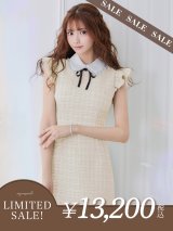 【LIMITED SALE開催中！! 11月11日より順次発送予定】XSサイズあり【ROBE de FLEURS/ローブドフルール】ラメツイード/ リボン/ 襟付き/ フリル/ ワンピース/ ミニドレス/ キャバドレス[OF08]
