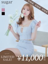 【LIMITED SALE開催中！! 11月11日より順次発送予定】XSサイズあり【ROBE de FLEURS/ローブドフルール】ギンガムチェック/ レース/ ビジュー/ セットアップ/ 半袖/ 袖あり/ ミニドレス/ キャバドレス[OF08]