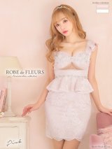 Lサイズあり【ROBE de FLEURS/ローブドフルール】立体フラワー/ シアー/ レース/ ペプラム/ タイト/ ミニドレス/ キャバドレス