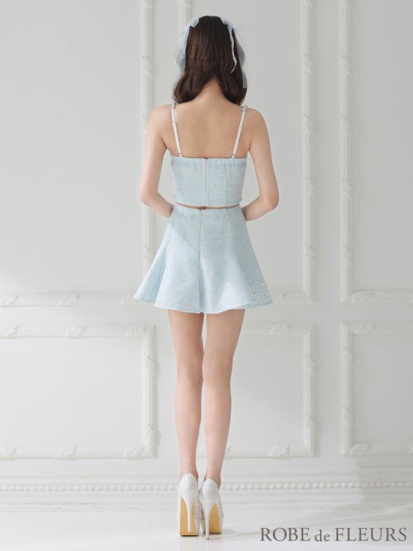 画像8: XSサイズあり【ROBE de FLEURS/ローブドフルール】スプリングツイード/ ビジュー/ パール/ セットアップ/ フレア/ ミニドレス/ キャバドレス[OF08]